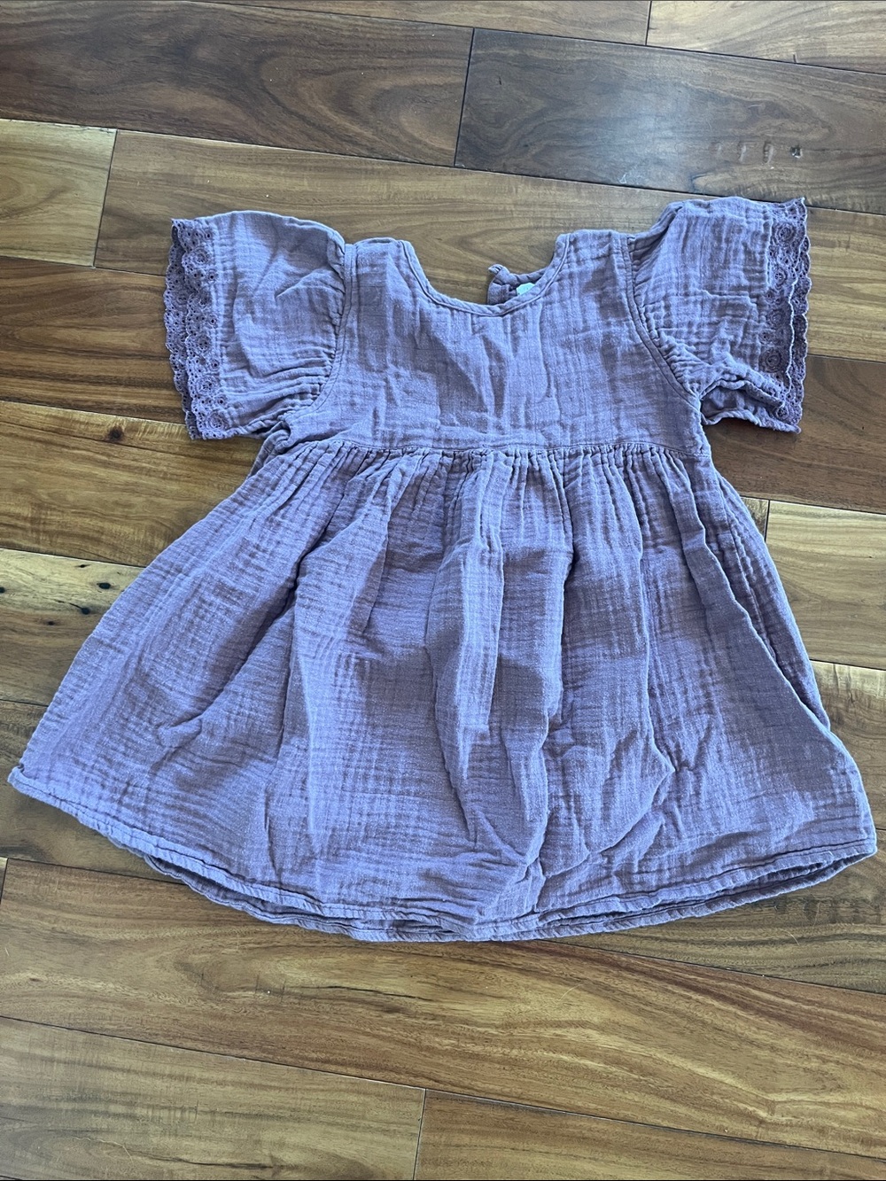 Jamie Kay Mauve Cotton Gauze Dress with Lace Sleeves